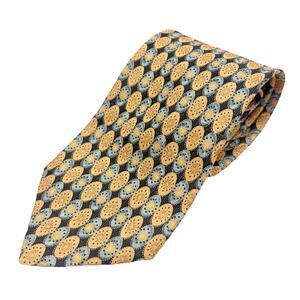Ermenegildo Zegna‎ Silk Mens Tie Yellow Blue Geometric Italy Old Money Office